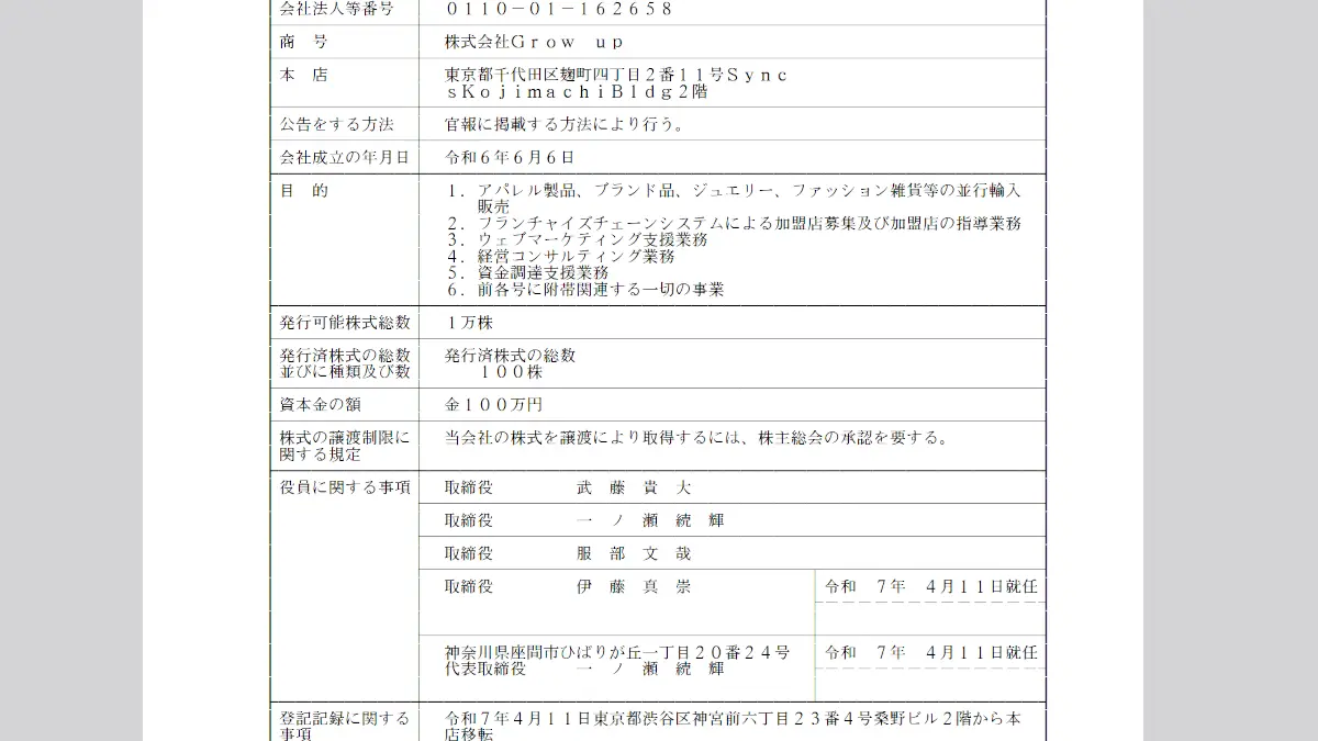 株式会社Grow up(千代田区麴町四丁目)の評判
